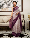 Off White Khadi Ikkat Printed Saree 