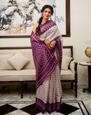 Off White Khadi Ikkat Printed Saree 