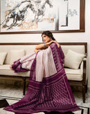 Off White Khadi Ikkat Printed Saree 
