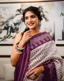 Off White Khadi Ikkat Printed Saree 