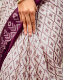 Off White Khadi Ikkat Printed Saree 
