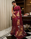 Maroon Khadi Floral Printed Saree