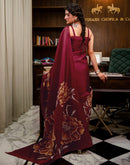 Maroon Khadi Floral Printed Saree