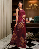 Maroon Khadi Floral Printed Saree