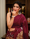 Maroon Khadi Floral Printed Saree