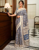 Blue Khadi Printed Saree