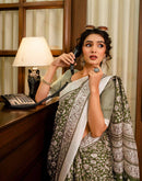Mehandi Green Khadi Printed Saree