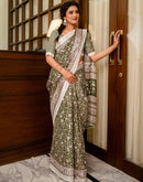 Mehandi Green Khadi Printed Saree