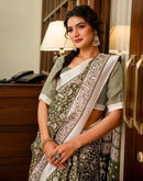 Mehandi Green Khadi Printed Saree