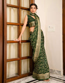 Green Georgette Printed Zari Stripe Saree 