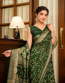 Green Georgette Printed Zari Stripe Saree 