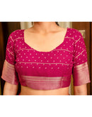 Rani Pink Georgette Printed Zari Stripe Saree