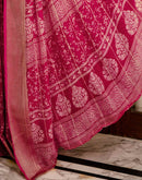Rani Pink Georgette Printed Zari Stripe Saree
