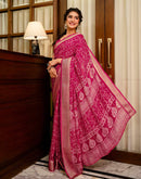 Rani Pink Georgette Printed Zari Stripe Saree