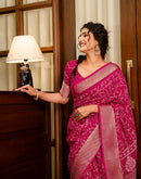 Rani Pink Georgette Printed Zari Stripe Saree