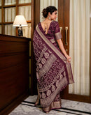 Wine Georgette Printed Zari Stripe Saree 