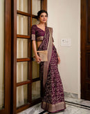 Wine Georgette Printed Zari Stripe Saree 