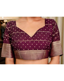 Wine Georgette Printed Zari Stripe Saree 