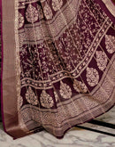 Wine Georgette Printed Zari Stripe Saree 
