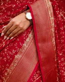 Red Georgette Printed Zari Stripe Saree 