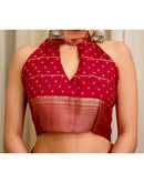 Red Georgette Printed Zari Stripe Saree 