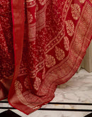 Red Georgette Printed Zari Stripe Saree 