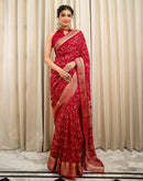 Red Georgette Printed Zari Stripe Saree 