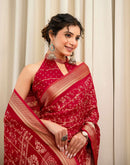 Red Georgette Printed Zari Stripe Saree 