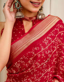 Red Georgette Printed Zari Stripe Saree 