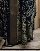 Blue Georgette Printed Zari Stripe Saree 