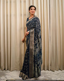 Blue Georgette Printed Zari Stripe Saree 