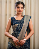 Blue Georgette Printed Zari Stripe Saree 
