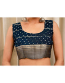 Blue Georgette Printed Zari Stripe Saree 