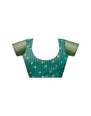 Teal Green Silk Printed Zari Stripe Saree
