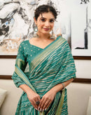 Teal Green Silk Printed Zari Stripe Saree