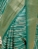 Teal Green Silk Printed Zari Stripe Saree