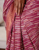 Dark Mauve Silk Printed Zari Stripe Saree