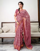 Dark Mauve Silk Printed Zari Stripe Saree