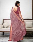 Dark Mauve Silk Printed Zari Stripe Saree