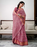 Dark Mauve Silk Printed Zari Stripe Saree
