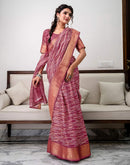 Dark Mauve Silk Printed Zari Stripe Saree