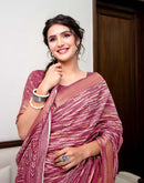Dark Mauve Silk Printed Zari Stripe Saree