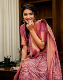Dark Mauve Silk Printed Zari Stripe Saree