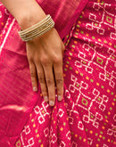 Pink Silk Printed Zari Stripe Saree 