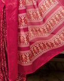 Pink Silk Printed Zari Stripe Saree 