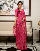 Pink Silk Printed Zari Stripe Saree 