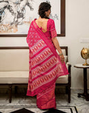 Pink Silk Printed Zari Stripe Saree 