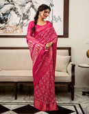 Pink Silk Printed Zari Stripe Saree 
