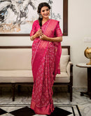 Pink Silk Printed Zari Stripe Saree 