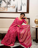 Pink Silk Printed Zari Stripe Saree 